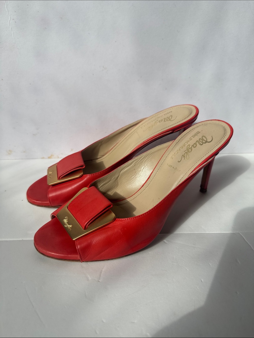 Bruno Magli leather mules with a gold-tone hardware plaque - Picture 2 of 10